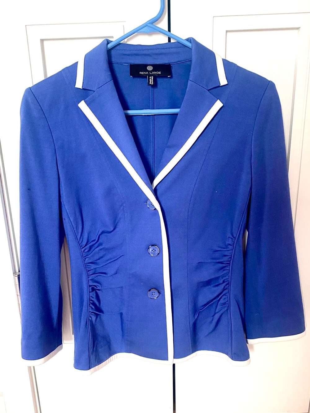 Rena Lange Authentic Luxury Royal Blue Atlantic Blazer with White Piping
